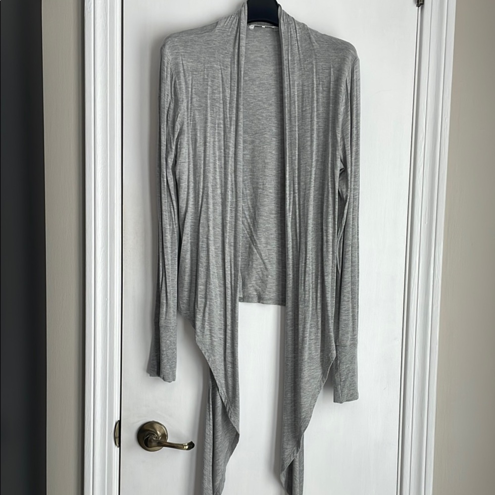 Gray Athleisure Ballet Tie Front Wrap Top by C&C Sport